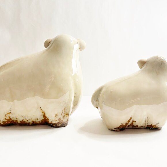 Set of 2 Ceramic Sheep - Glazed, 2 Different Sizes - Home Accents - Picture 3 of 8